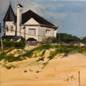 La imagen muestra la obra titulada "Casa de playa en La Barrosa"